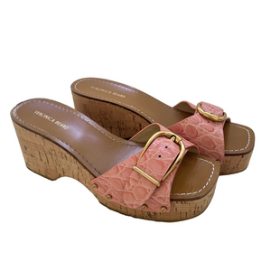 Veronica Beard Mock-Croc Size 6 Pink Cork Platform Wedge Sandals Wedges